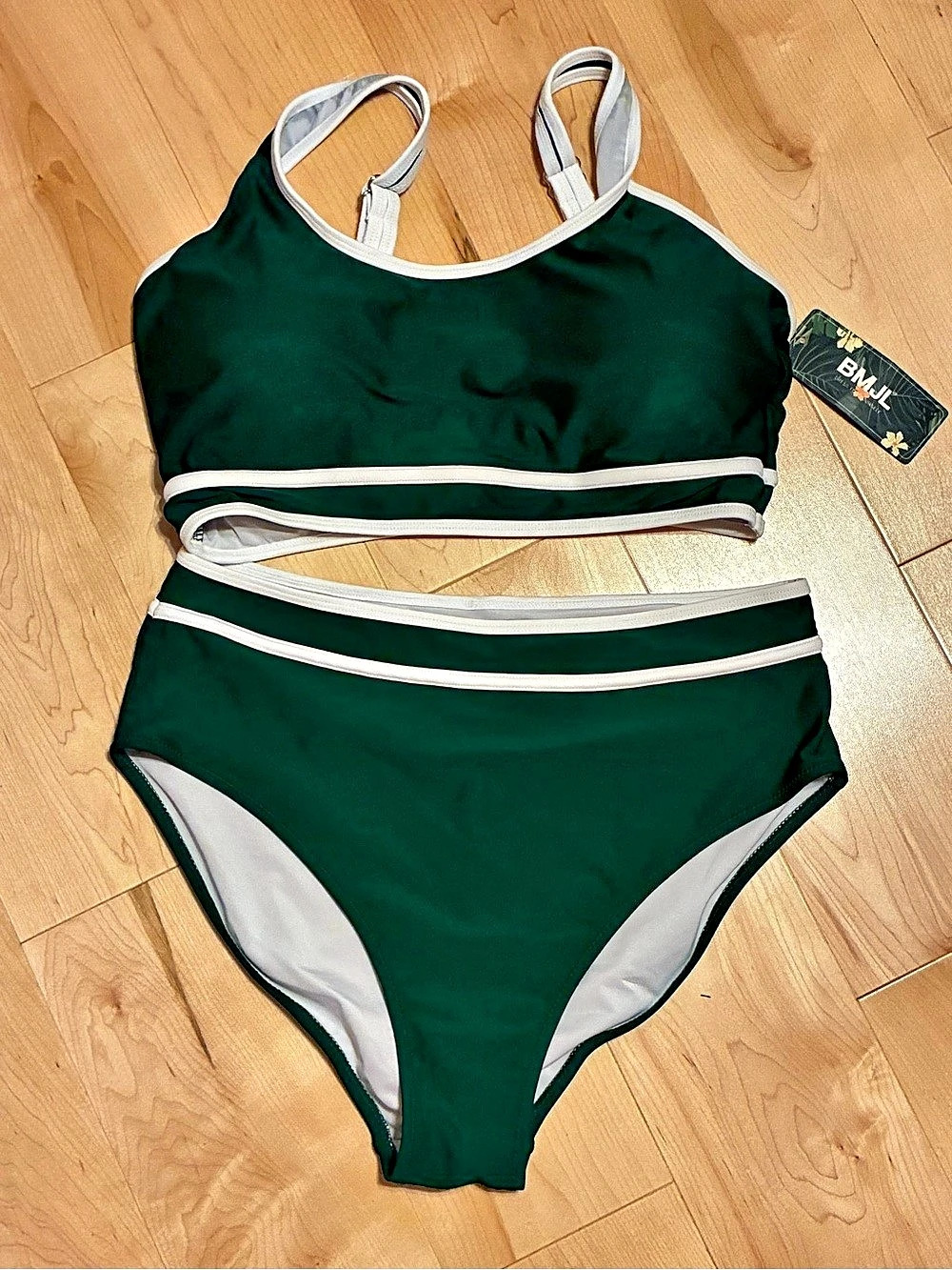 Color Block Bikini Set Green & White